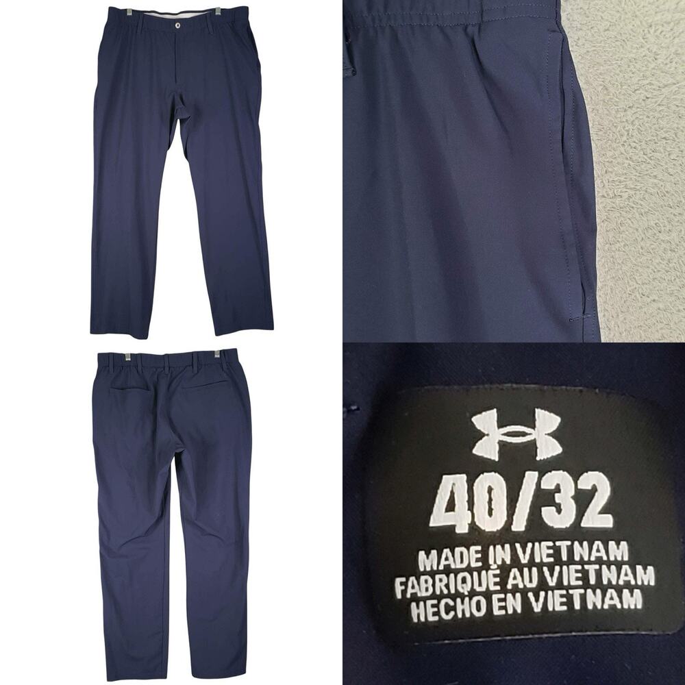 Under Armour UA Golf Pants Mens Navy Blue Flat Front Performance Size 40x32